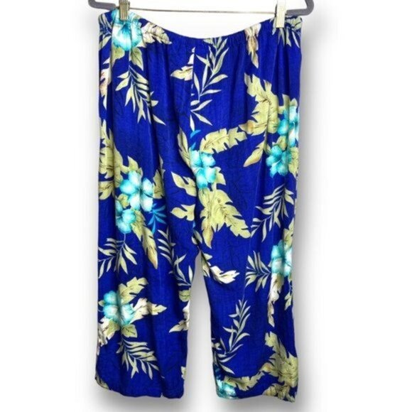 Vintage White Stag Size L Blue Tropical Hawaiian Floral Cropped Wide Leg Pants - Picture 2 of 12